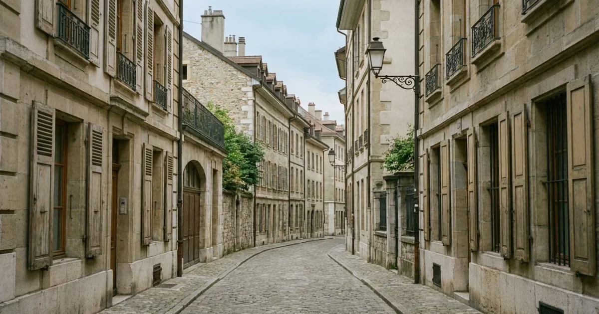Ruelle pavée de la Vieille-Ville de Genève, façades 19e siècle