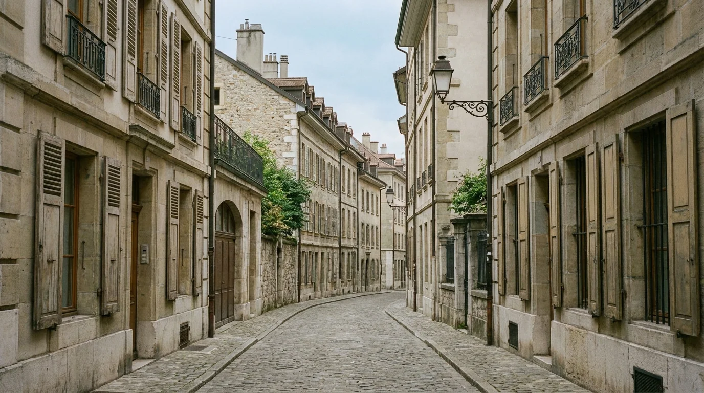 Ruelle pavée de la Vieille-Ville de Genève, façades 19e siècle