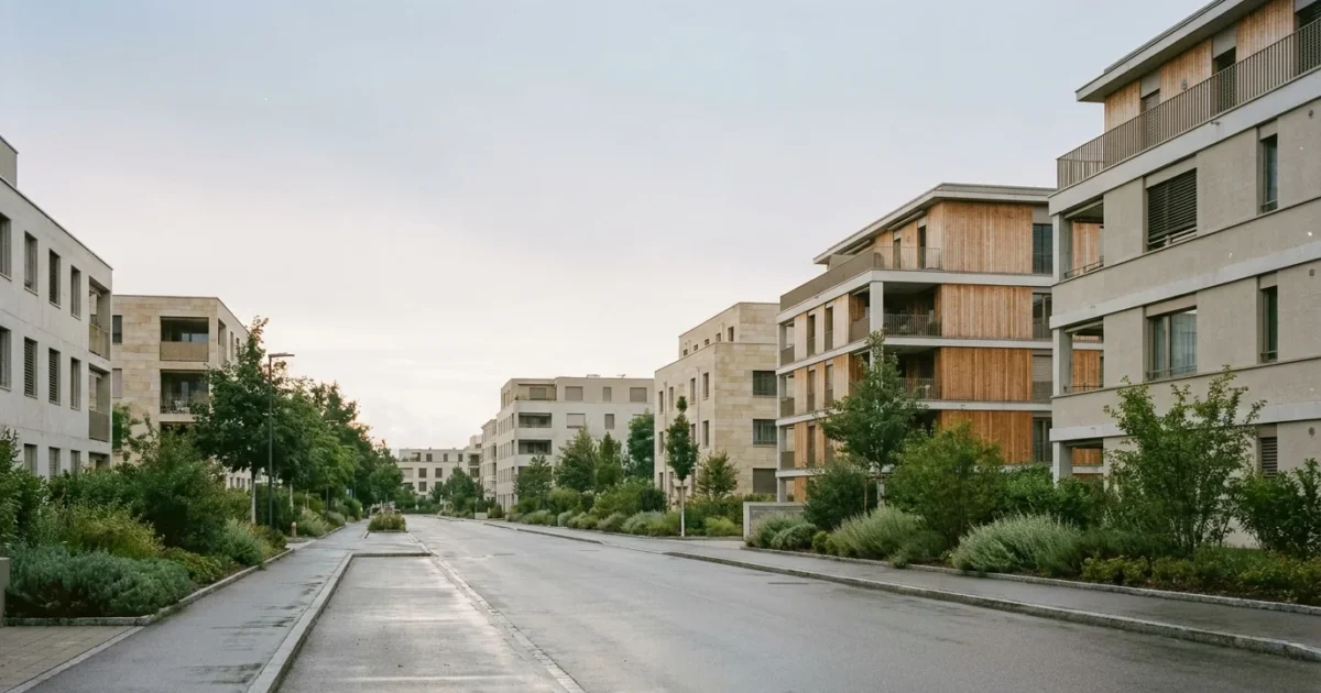 Avenue résidentielle de Plan-les-Ouates, architecture suisse contemporaine sobre