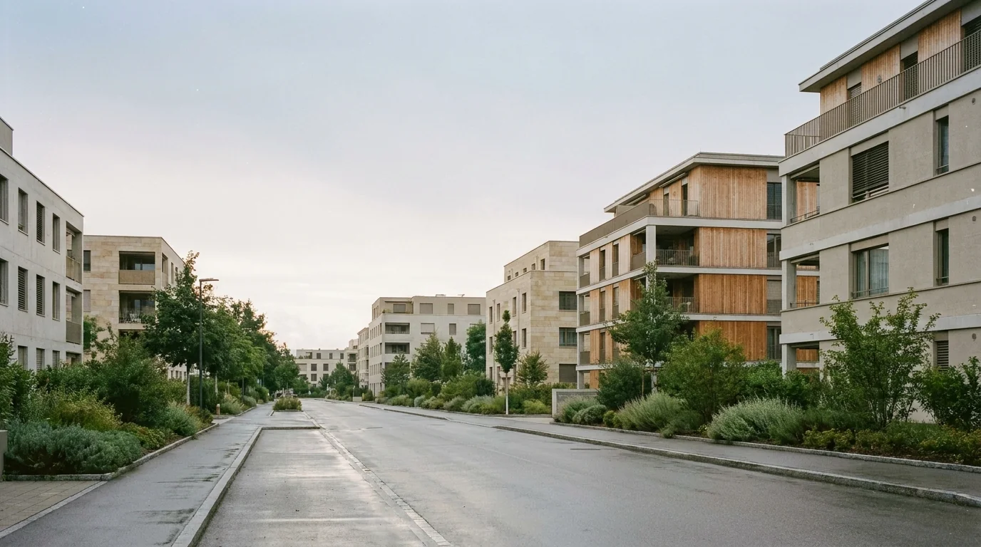 Avenue résidentielle de Plan-les-Ouates, architecture suisse contemporaine sobre