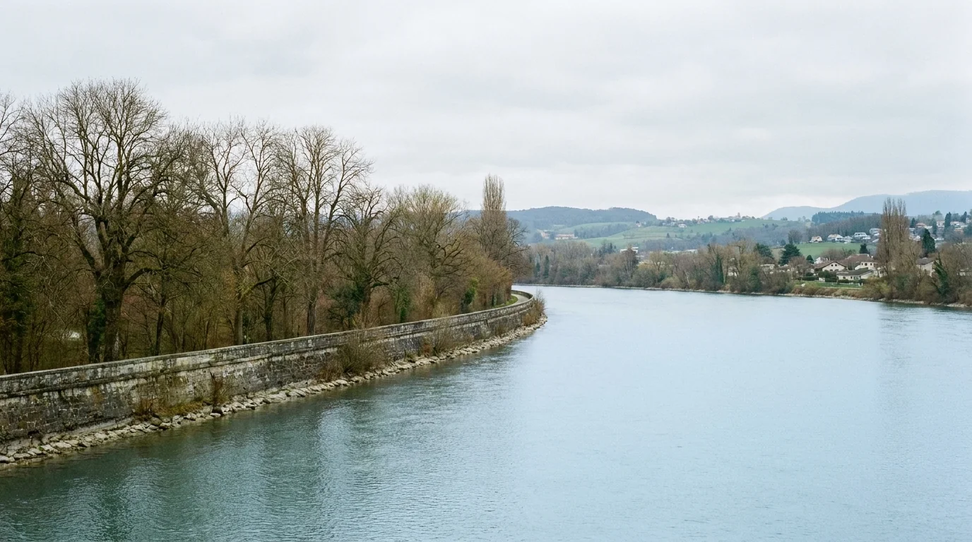 Rives du Rhône à Vernier, ambiance calme et végétation en bord d'eau